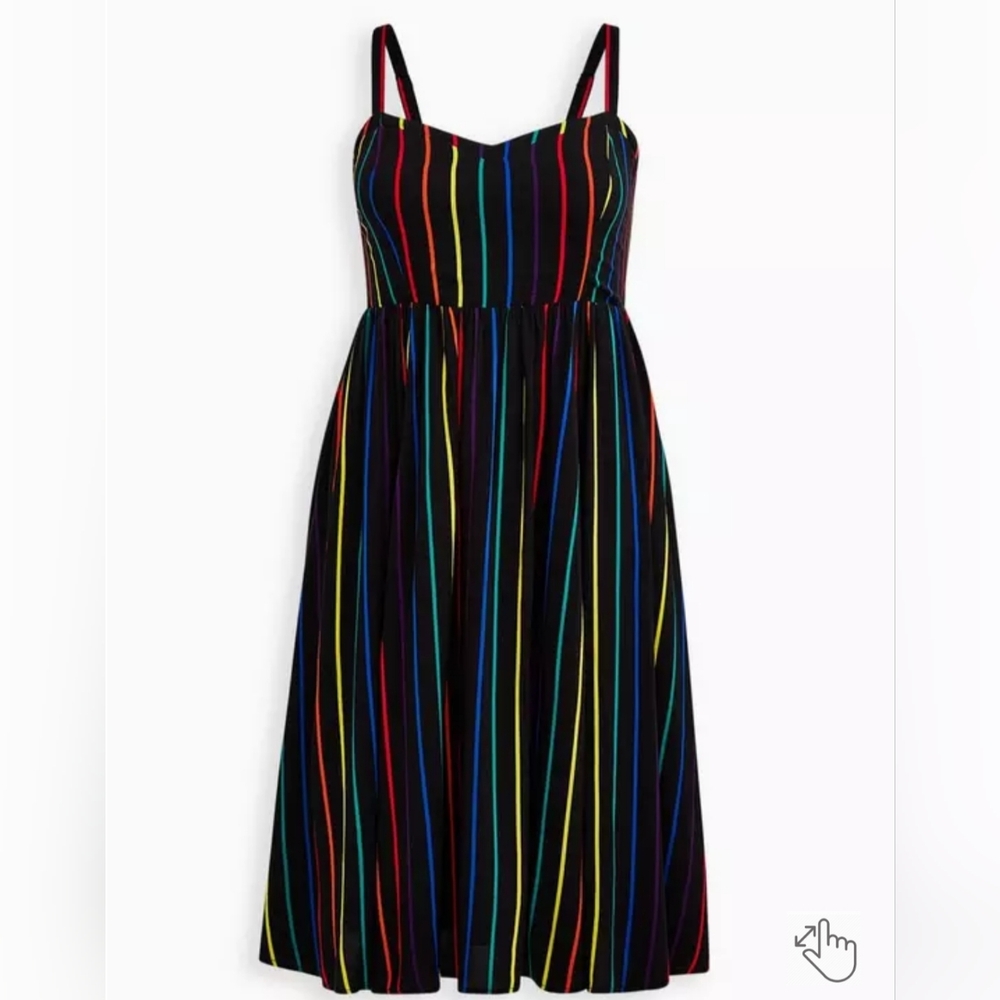 Torrid Rainbow Stripe Pride Midi Challis Skater Dress